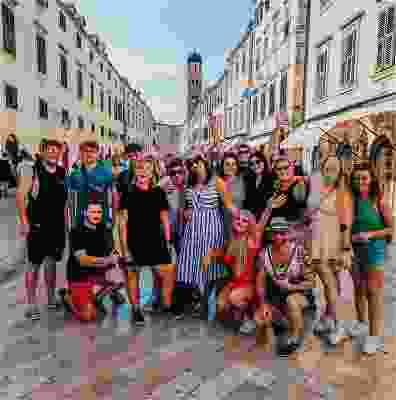 Group photo in the traditional streets of Korcula.