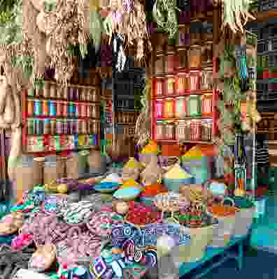 Traditional Moroccan souk displaying their produce.